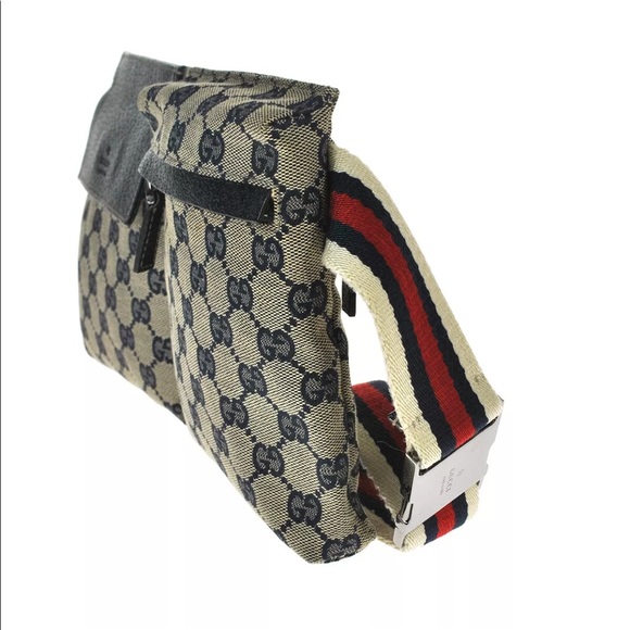 Authentic Gucci navy & grey monogram canvas waist bag fanny pack bum bag - Picture 3 of 14